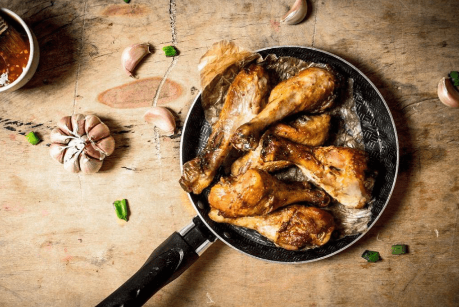 Курица с чесноком на сковороде